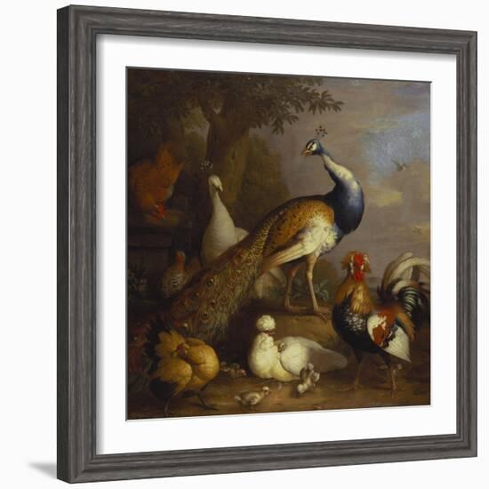 A Peacock, a Peahen and Poultry in a Landscape-Tobias Stranover-Framed Giclee Print