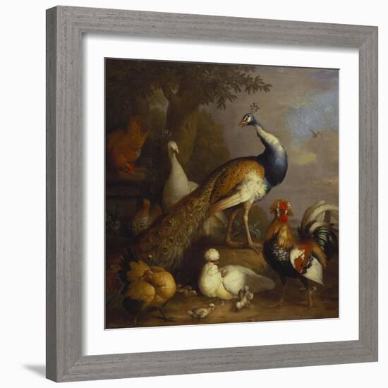 A Peacock, a Peahen and Poultry in a Landscape-Tobias Stranover-Framed Giclee Print