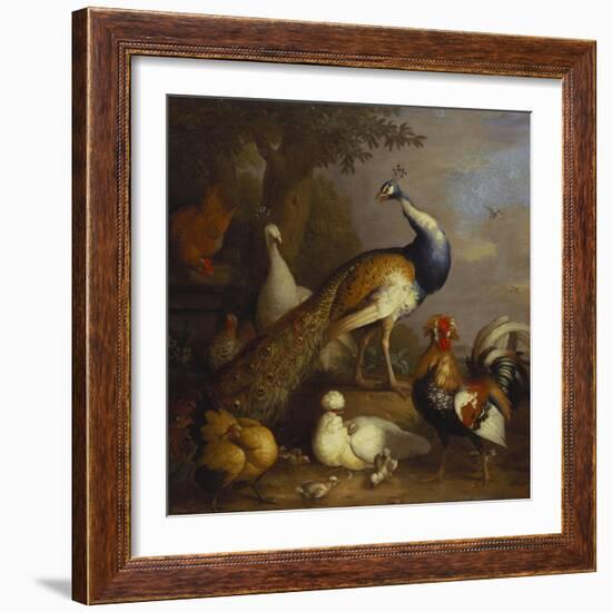 A Peacock, a Peahen and Poultry in a Landscape-Tobias Stranover-Framed Giclee Print
