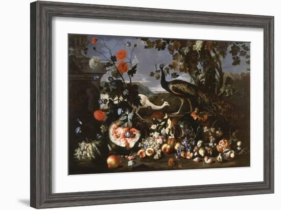 A Peacock and a Penhen with Fruit and Flowers in a Park-Franz Werner Tamm-Framed Giclee Print