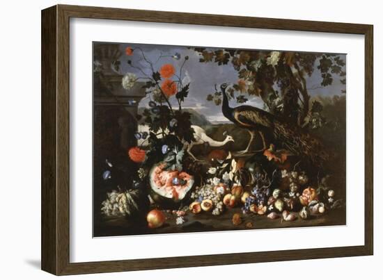 A Peacock and a Penhen with Fruit and Flowers in a Park-Franz Werner Tamm-Framed Giclee Print