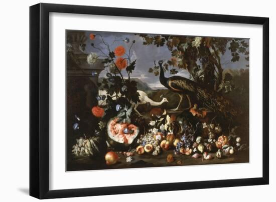 A Peacock and a Penhen with Fruit and Flowers in a Park-Franz Werner Tamm-Framed Giclee Print