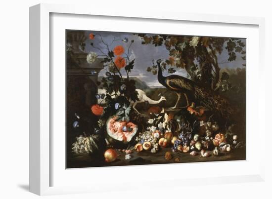 A Peacock and a Penhen with Fruit and Flowers in a Park-Franz Werner Tamm-Framed Giclee Print