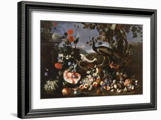 A Peacock and a Penhen with Fruit and Flowers in a Park-Franz Werner Tamm-Framed Giclee Print