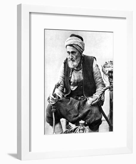 A Peasant Drinking Coffee and Smoking a Huqqah, Izmir, Turkey, 1936-null-Framed Giclee Print