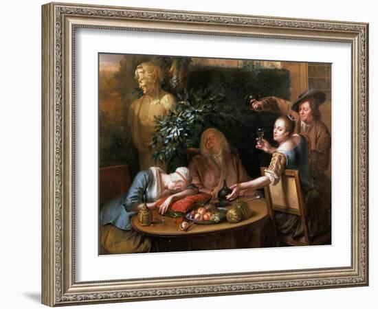 A Peasant Pours a Drink for a Woman While Her Husband and Maid Sleep, 1739-Aert Schouman-Framed Giclee Print