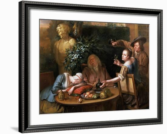 A Peasant Pours a Drink for a Woman While Her Husband and Maid Sleep, 1739-Aert Schouman-Framed Giclee Print