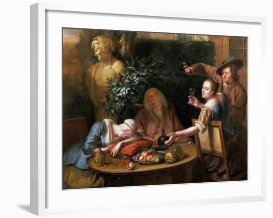 A Peasant Pours a Drink for a Woman While Her Husband and Maid Sleep, 1739-Aert Schouman-Framed Giclee Print