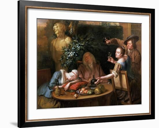 A Peasant Pours a Drink for a Woman While Her Husband and Maid Sleep, 1739-Aert Schouman-Framed Giclee Print