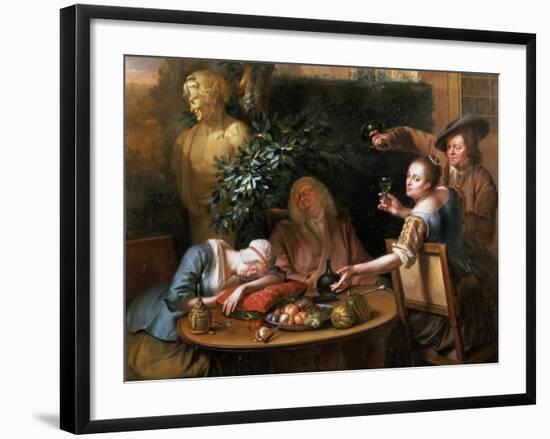 A Peasant Pours a Drink for a Woman While Her Husband and Maid Sleep, 1739-Aert Schouman-Framed Giclee Print