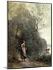 A Peasant Woman Grazing a Cow at the Edge of a Forest-Jean-Baptiste-Camille Corot-Mounted Giclee Print