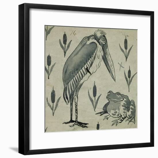 A Pelican and Frog in Conversation (W/C on Paper)-William De Morgan-Framed Giclee Print