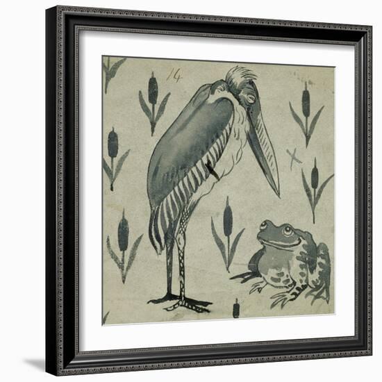 A Pelican and Frog in Conversation (W/C on Paper)-William De Morgan-Framed Giclee Print