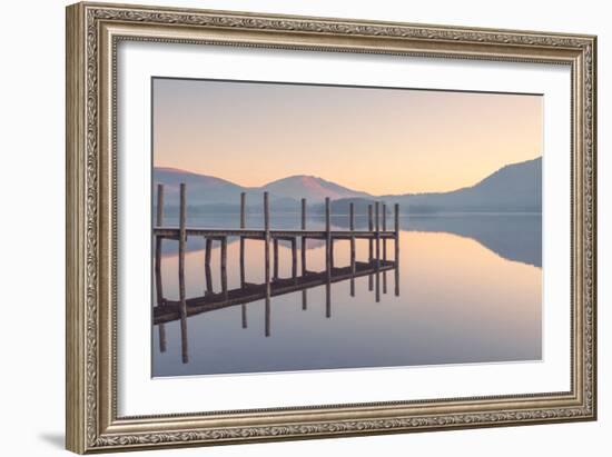 A Perfectly Calm Lake at Sunrise, Derwent Water, Cumbria, England, UK-Louis Neville-Framed Photographic Print
