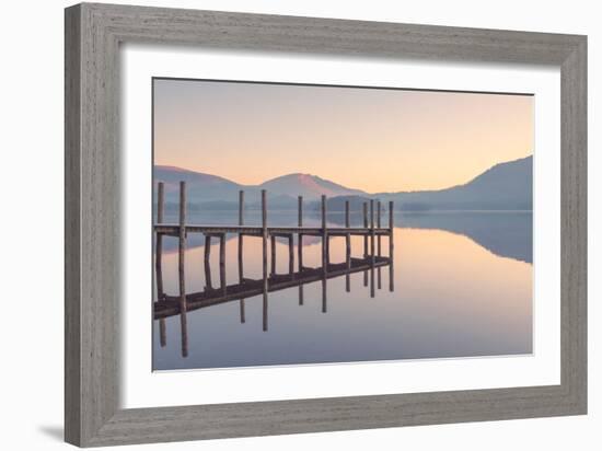 A Perfectly Calm Lake at Sunrise, Derwent Water, Cumbria, England, UK-Louis Neville-Framed Photographic Print