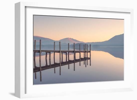 A Perfectly Calm Lake at Sunrise, Derwent Water, Cumbria, England, UK-Louis Neville-Framed Photographic Print