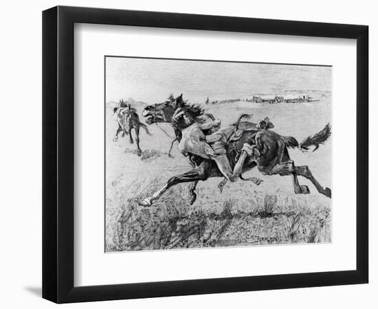 A Peril of the Plains, the First Emigrant Train to California, Engraved by F.H.W.-Frederic Sackrider Remington-Framed Giclee Print