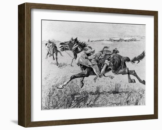 A Peril of the Plains, the First Emigrant Train to California, Engraved by F.H.W.-Frederic Sackrider Remington-Framed Giclee Print