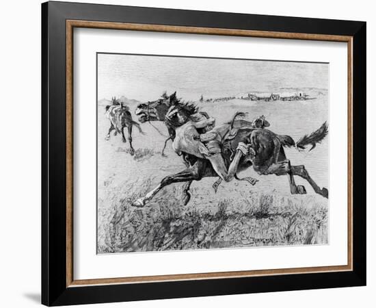 A Peril of the Plains, the First Emigrant Train to California, Engraved by F.H.W.-Frederic Sackrider Remington-Framed Giclee Print