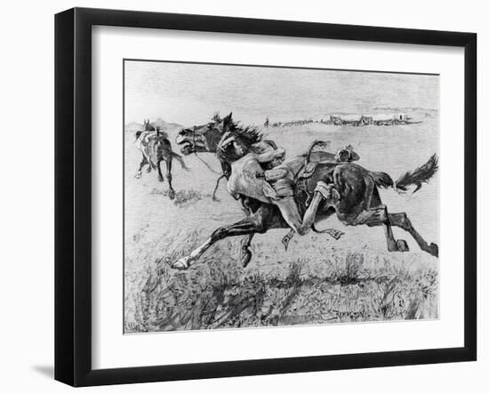 A Peril of the Plains, the First Emigrant Train to California, Engraved by F.H.W.-Frederic Sackrider Remington-Framed Giclee Print