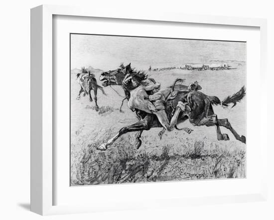 A Peril of the Plains, the First Emigrant Train to California, Engraved by F.H.W.-Frederic Sackrider Remington-Framed Giclee Print