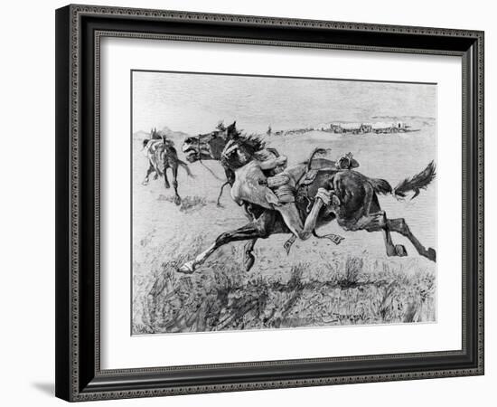 A Peril of the Plains, the First Emigrant Train to California, Engraved by F.H.W.-Frederic Sackrider Remington-Framed Giclee Print