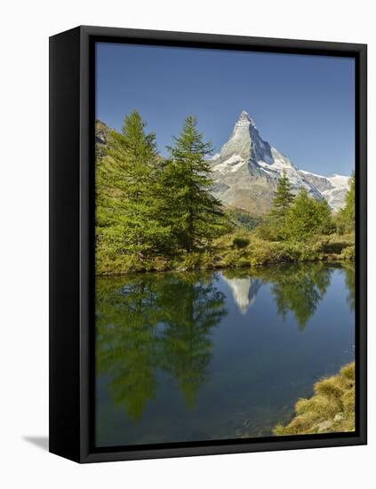 A Person, Grindjisee, Matterhorn, Zermatt, Valais, Switzerland-Rainer Mirau-Framed Premier Image Canvas