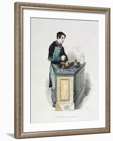 A Pharmacy Student Preparing Medicine, Illustration from 'Les Francais peints par eux-memes', 1841-null-Framed Giclee Print