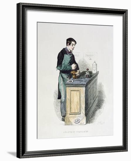 A Pharmacy Student Preparing Medicine, Illustration from 'Les Francais peints par eux-memes', 1841-null-Framed Giclee Print