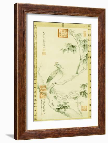 A Phoenix Standing on a Chinese Parasol Tree, 1890-Cixi-Framed Giclee Print