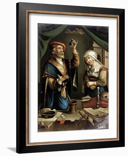 A Physician Examining A Flask Of Urine Brought By A Young Woman-Gerrit Dou-Framed Art Print