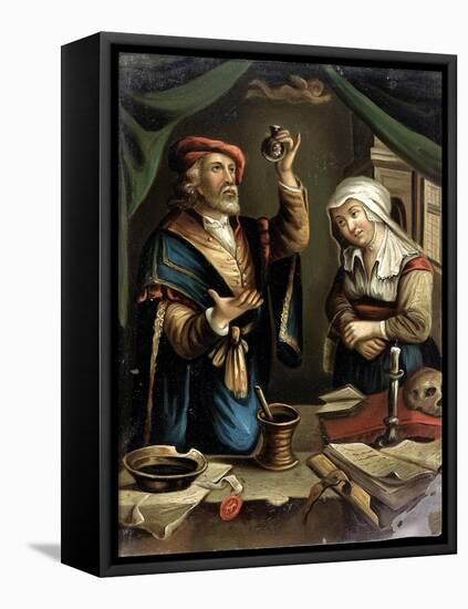 A Physician Examining A Flask Of Urine Brought By A Young Woman-Gerrit Dou-Framed Stretched Canvas