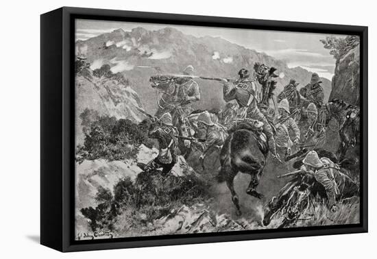 A Picket of 13th Hussars Surprised Near the Tugela River, Hussar Hill-Louis Creswicke-Framed Premier Image Canvas