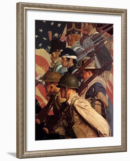 A Pictorial History of the United States Army (or To Make Men Free)-Norman Rockwell-Framed Giclee Print