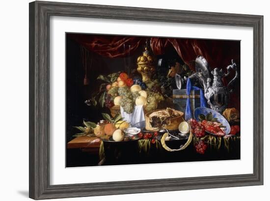 A Pie on a Pewter Plate, a Partly Peeled Lemon, a Silver Spoon on a Pewter Plate, Crayfish and…-Jan Davidsz de Heem-Framed Giclee Print