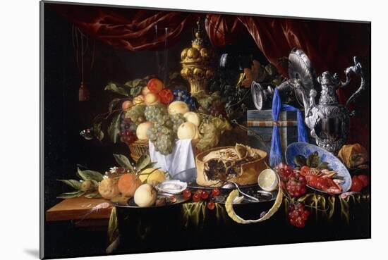 A Pie on a Pewter Plate, a Partly Peeled Lemon, a Silver Spoon on a Pewter Plate, Crayfish and…-Jan Davidsz de Heem-Mounted Giclee Print