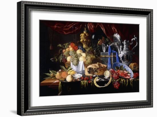 A Pie on a Pewter Plate, a Partly Peeled Lemon, a Silver Spoon on a Pewter Plate, Crayfish and…-Jan Davidsz de Heem-Framed Giclee Print