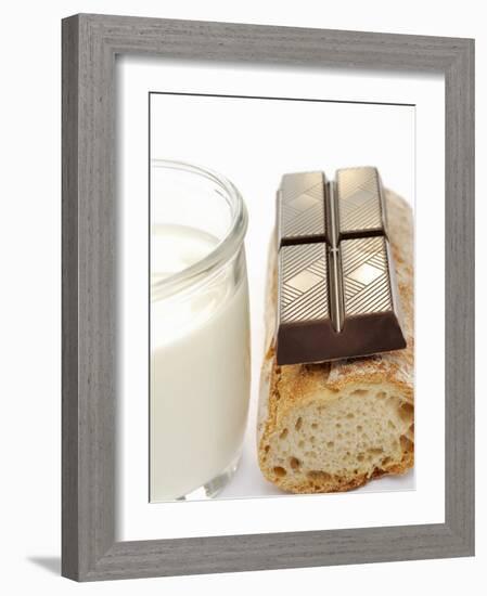 A Piece of Chocolate, Baguette and a Glass of Milk-Alain Caste-Framed Photographic Print