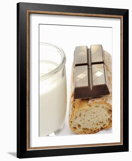 A Piece of Chocolate, Baguette and a Glass of Milk-Alain Caste-Framed Photographic Print