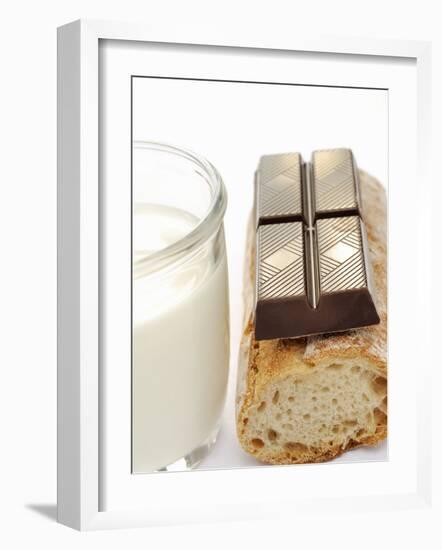 A Piece of Chocolate, Baguette and a Glass of Milk-Alain Caste-Framed Photographic Print