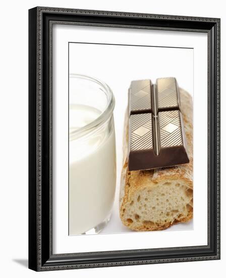 A Piece of Chocolate, Baguette and a Glass of Milk-Alain Caste-Framed Photographic Print