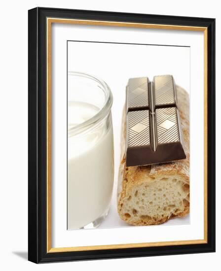 A Piece of Chocolate, Baguette and a Glass of Milk-Alain Caste-Framed Photographic Print