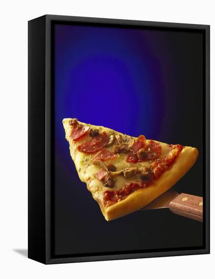 A Piece of Ham and Salami Pizza on Server-null-Framed Premier Image Canvas