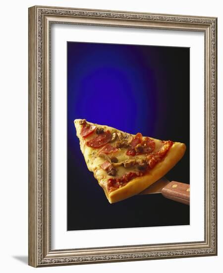 A Piece of Ham and Salami Pizza on Server-null-Framed Photographic Print