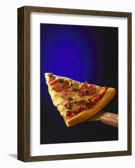 A Piece of Ham and Salami Pizza on Server-null-Framed Photographic Print