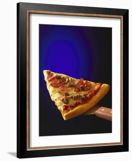 A Piece of Ham and Salami Pizza on Server-null-Framed Photographic Print