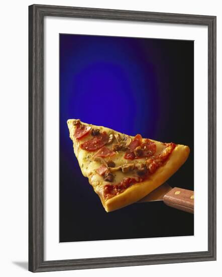 A Piece of Ham and Salami Pizza on Server-null-Framed Photographic Print