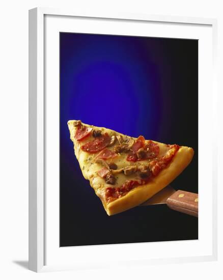 A Piece of Ham and Salami Pizza on Server-null-Framed Photographic Print