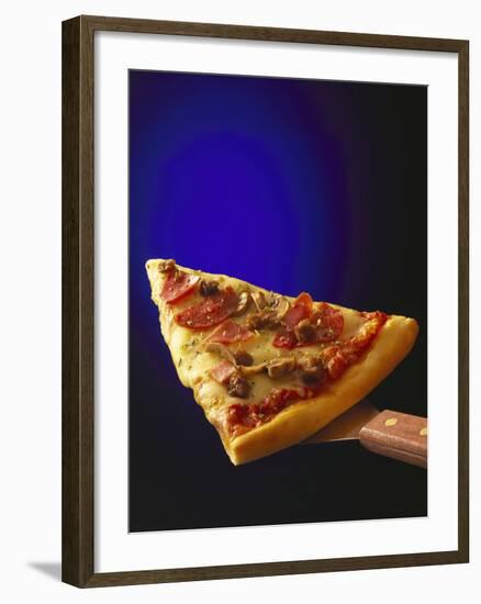 A Piece of Ham and Salami Pizza on Server--Framed Photographic Print