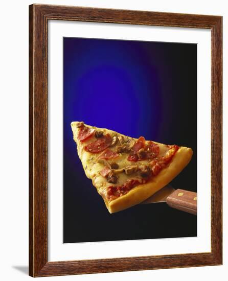 A Piece of Ham and Salami Pizza on Server-null-Framed Photographic Print